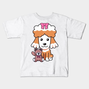 Cute Poodle holds a teddy bear Kids T-Shirt